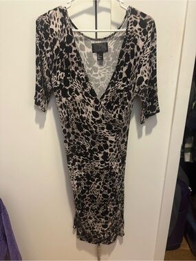 H&M Black and Cream Animal-Print V-Neck Midi Dress
